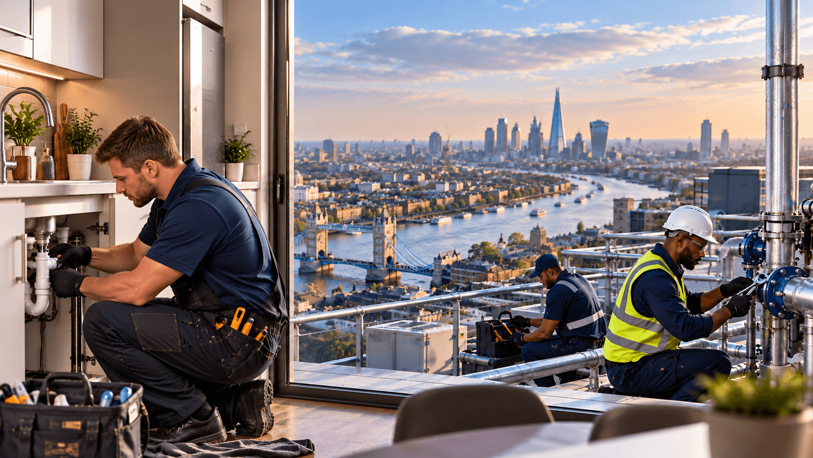 Plumbing work going on just on the bank of the river thames